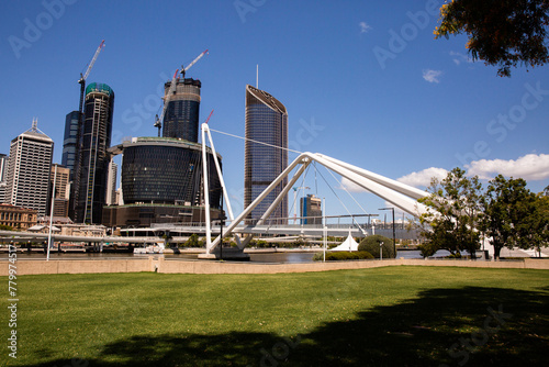 Brisbane city skyline and Neville Bonner Bridge from Southbank photo