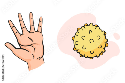 Cartoon sensory organ icon. Hand. Human senses education concept. Vector illustration isolated on white background