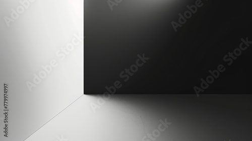 A black and white background with a gradient leading to a clean white space in the corner.