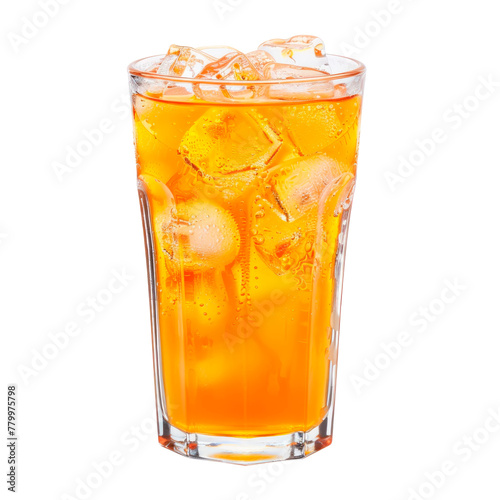 A glass of orange soda. Isolated on transparent background.