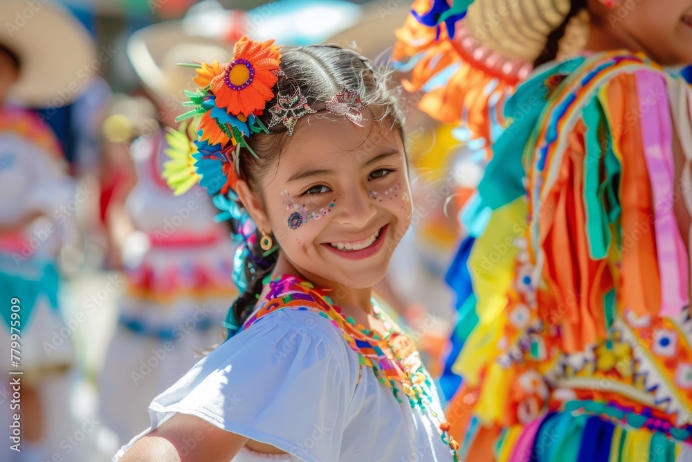 Laughter and Color: Mexican Joy. Two girls in vibrant Mexican attire share a joyful moment Laughter and Color: Mexican Joy. Two girls in vibrant Mexican attire share a joyful moment