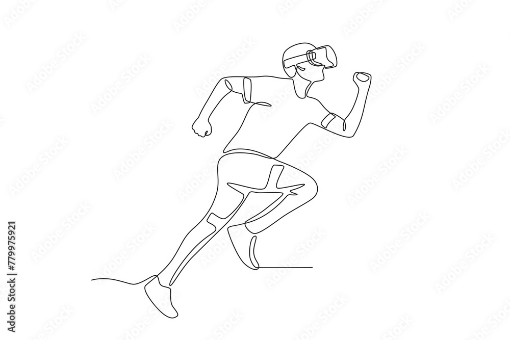 Fototapeta premium Running athlete using vr glasses.Future athletes one-line drawing