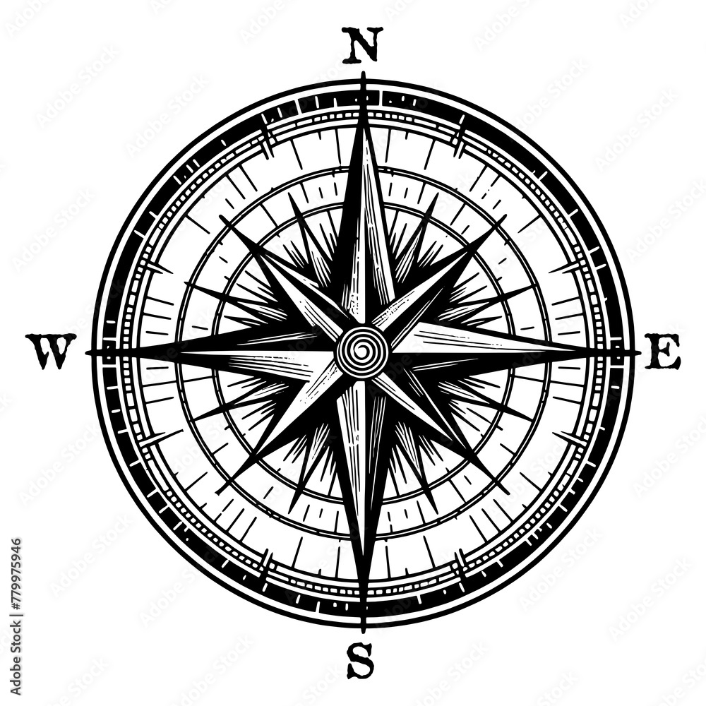  Wind Rose Nautical Compass engraving PNG