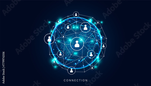 Network connection, digital hi-tech digital internet communication, technology on global background and people icons on modern background.