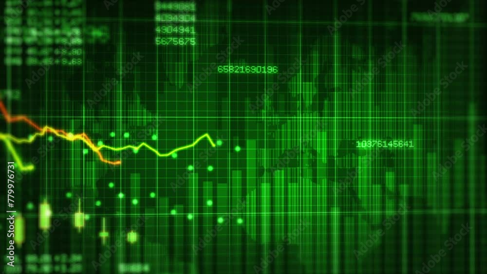 Decreasing Line Chart Graph, Business Development Concept Animation. Stock Numbers Showing Profits and Losses Over Time.  World Trade Economic Statistics Chart. Financial Decline, Crash or Crisis