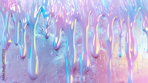 A fluid dance of holographic paint creating a mesmerizing abstract of flowing colors and reflective light.