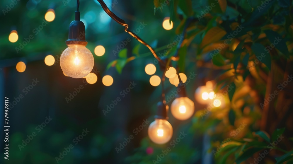 A string of lights with a green background A string of lights with a green background