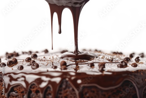 Pouring chocolate on the cake. Food photo  pastry.