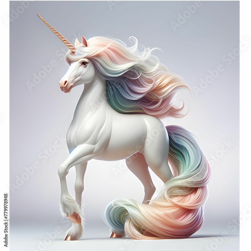 White unicorn  colorful fur  elegant expression. generative ai illustrations