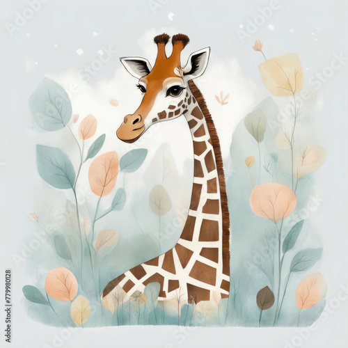 Cute flowery giraffe  illustration for children book  storybook  birthday card  invitation  poster etc.