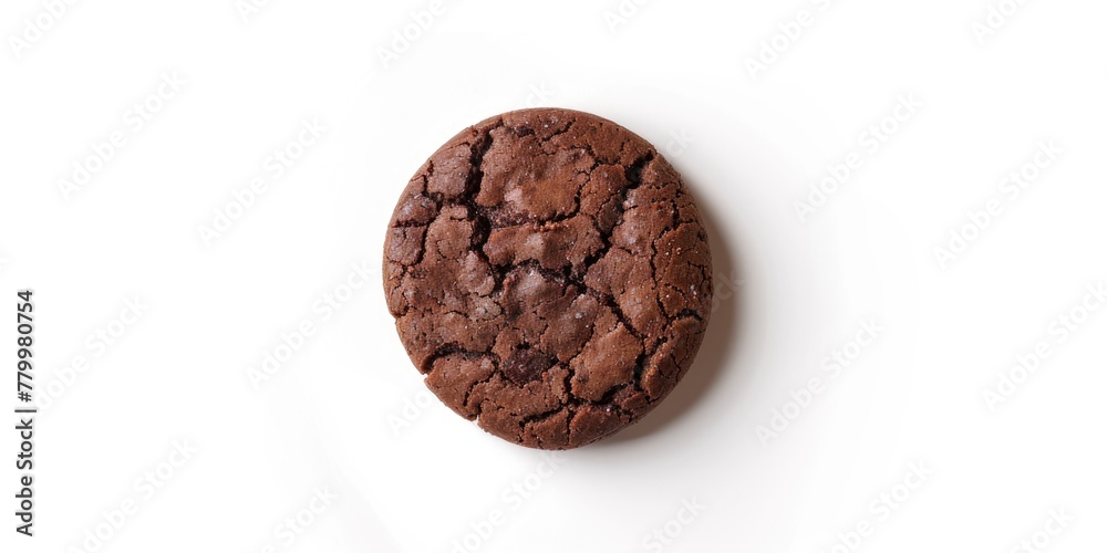 A chocolate cookie with a hole in the middle. The cookie is brown and has a crumbly texture A chocolate cookie with a hole in the middle. The cookie is brown and has a crumbly texture