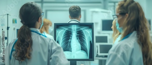 Medical Professionals Reviewing a Chest X-ray. Concept Radiology, Medical professionals, Chest X-ray, Review, Diagnosis