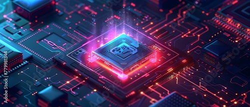 Futuristic CPU Mining Digital Coins in Blockchain Realm. Concept Blockchain Technology, Cryptocurrency Mining, Futuristic CPUs, Digital Coins, Cyber World