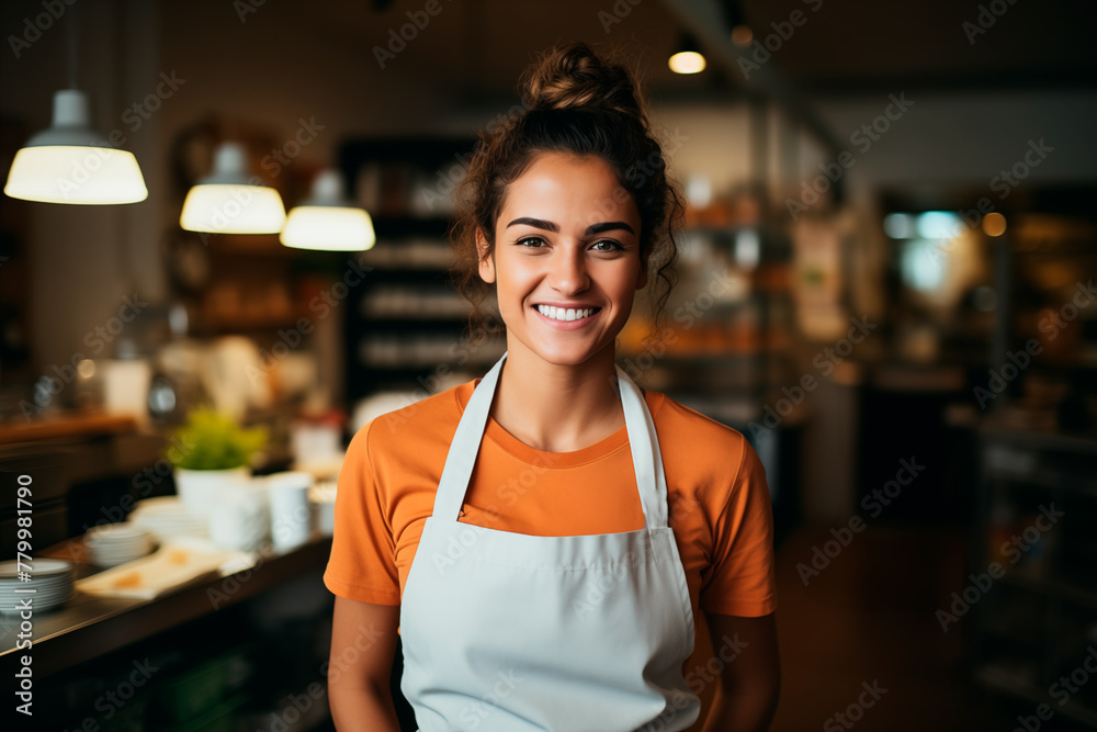 Portrait of a female small business owner looking at camera at work. Generative Ai.