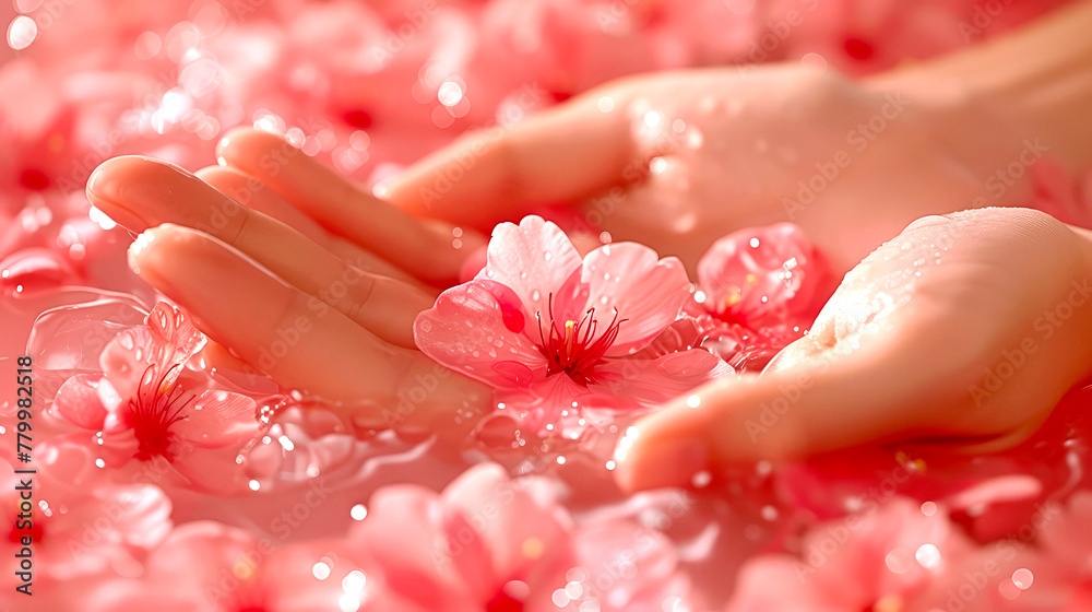 Woman’s Hands with Good Skin Holding Flower Woman’s Hands with Good Skin Holding Flower