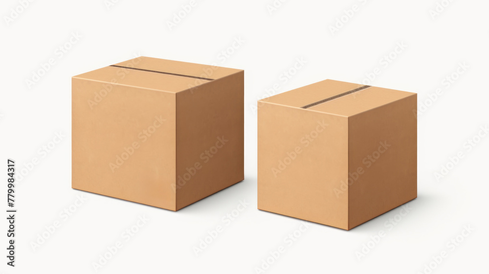 Two cardboard boxes are shown side by side. The boxes are identical in size and shape. The boxes are white and brown in color Two cardboard boxes are shown side by side. The boxes are identical in size and shape. The boxes are white and brown in color