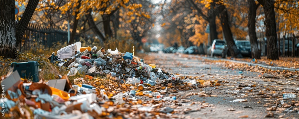 city street with fallen leaves depicting pollution and environmental neglect during autumn city street with fallen leaves depicting pollution and environmental neglect during autumn