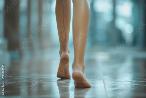 Woman leg with spider veins and varicose veins. photo