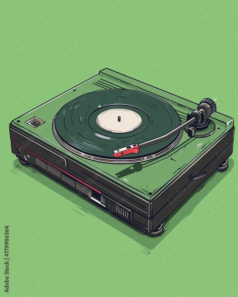 Simple, clean drawing of a classic portable CD player, focusing on ...