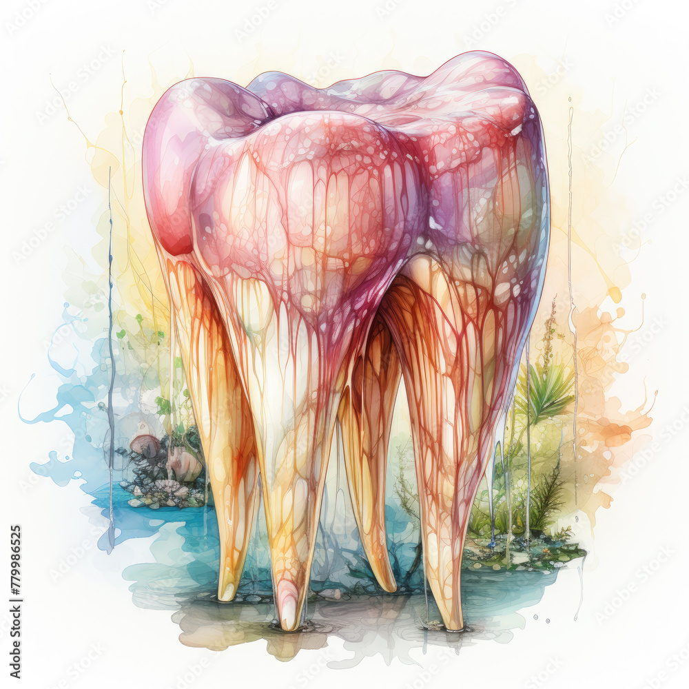 Fototapeta premium watercolor tooth clipart, Generative Ai