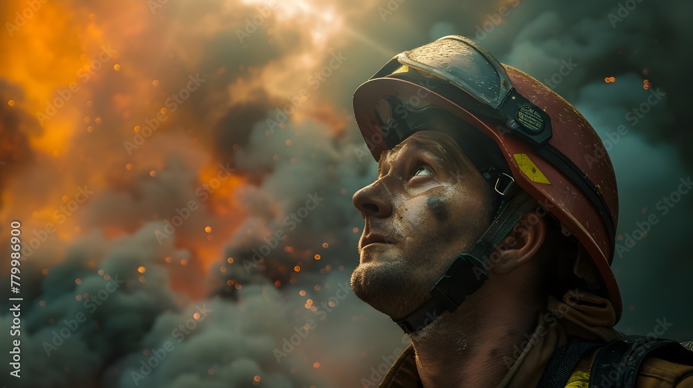 Heroic Firefighter Confronts Towering Flames and Billowing Smoke Radiating Unwavering Determination and Hope Heroic Firefighter Confronts Towering Flames and Billowing Smoke Radiating Unwavering Determination and Hope