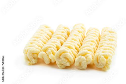 Delicious sweet corn sticks isolated on white background