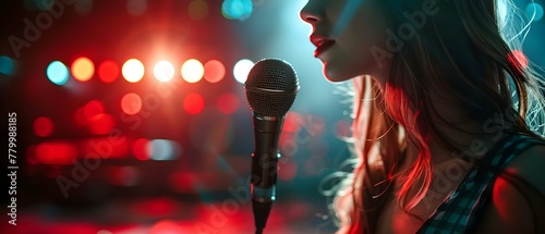 Solo Vocalist in Concert Spotlight. Concept Live Performance, Soulful Singing, Artistic Expression, Stage Presence photo