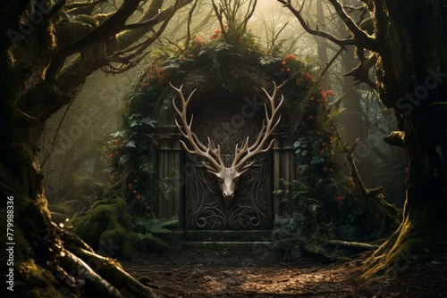 Majestic Deer stag gateway covered. Amazing head. Generate Ai © juliars