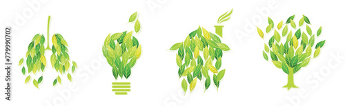 Green Leaf Symbol and Creative Ecology Sign Vector Set