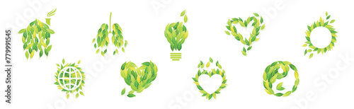 Green Leaf Symbol and Creative Ecology Sign Vector Set
