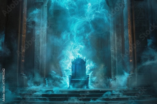 A throne with a teleportation device, allowing the ruler to appear before their subjects in a flash of light  photo