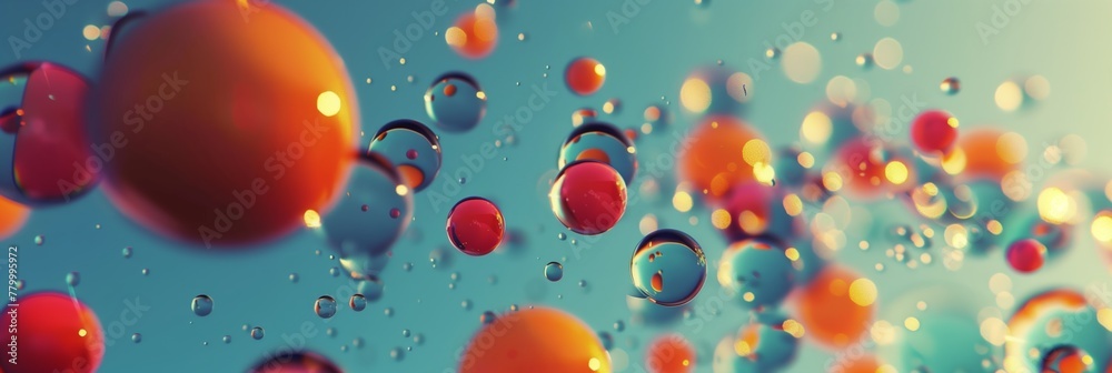 This abstract image showcases a vibrant dance of colorful spheres suspended against a blue gradient background, evoking a sense of playfulness and creativity This abstract image showcases a vibrant dance of colorful spheres suspended against a blue gradient background, evoking a sense of playfulness and creativity