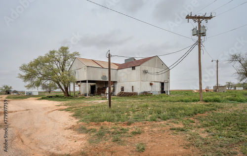 Abandoned buildings of an old cotton gin in the village of Loop, Texas, USA