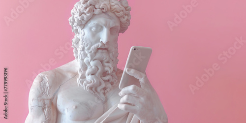 Ancient Greek sculpture of a man using smartphone photo