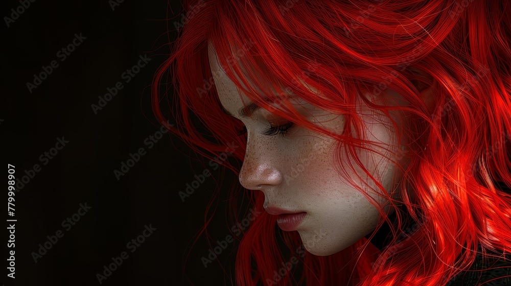   A close-up of a woman with red hair and freckles