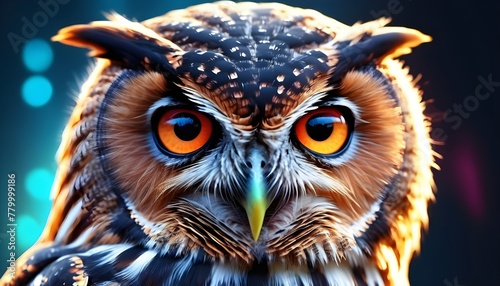 Abstract animal Owl portrait with colorful double exposure paint. © Zulfi_Art