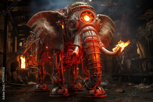 Robust Steampunk elephant steam. Metallic travel. Generate Ai © juliars