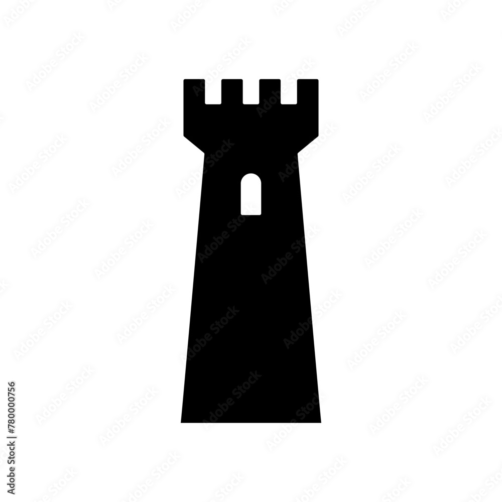 Castle tower icon. Black silhouette. Front side view. Vector simple flat graphic illustration. Isolated object on a white background. Isolate. - obrazy, fototapety, plakaty 