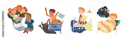 Children Fears with Scared Boy Vector Set