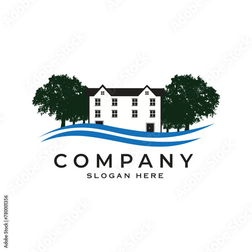 Wood house logo design, ecologic home sign vector Illustration on a white background.