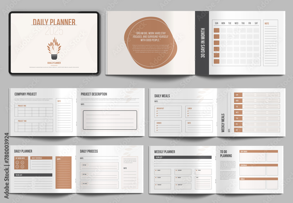 Daily Goals Planner 2025 Template Landscape Stock Template | Adobe Stock