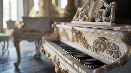 Closeup of antique piano keys photo