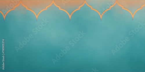 Blue green background with repeating orange quatrefoil shapes in adobe stock, in the style of middle eastern and arabic art.
