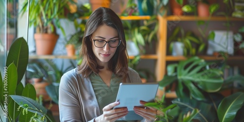 Casual Woman Working on Tablet Indoor Plants