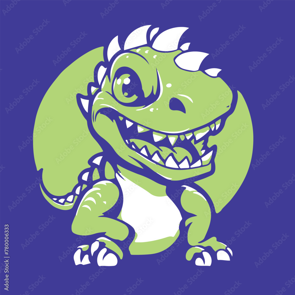 Obraz premium cute baby dinosaur, vector illustration, green and purple