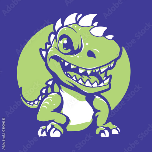 cute baby dinosaur, vector illustration, green and purple