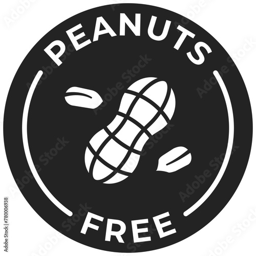 Peanuts free label icon vector. Nuts free black badge. No allergen seal for product packaging. Peanuts sticker isolated illustration.