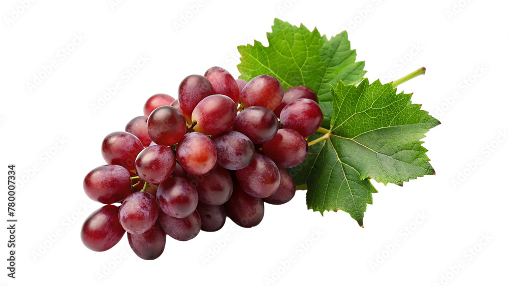 Ripe red grapes with leaves isolated on transparent background. Ripe red grapes with leaves isolated on transparent background.