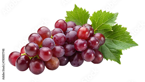 Ripe red grapes with leaves isolated on transparent background.