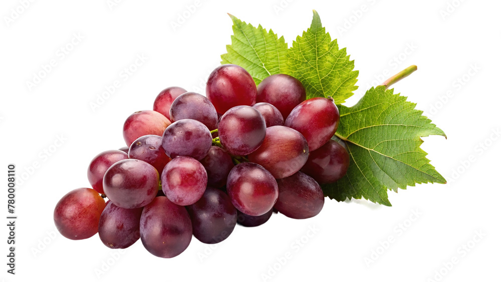 Ripe red grapes with leaves isolated on transparent background. Ripe red grapes with leaves isolated on transparent background.